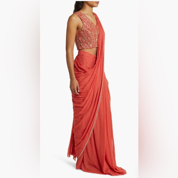 Sani Zian Drape Saree Skirt sz M in Orange - Picture 3 of 13